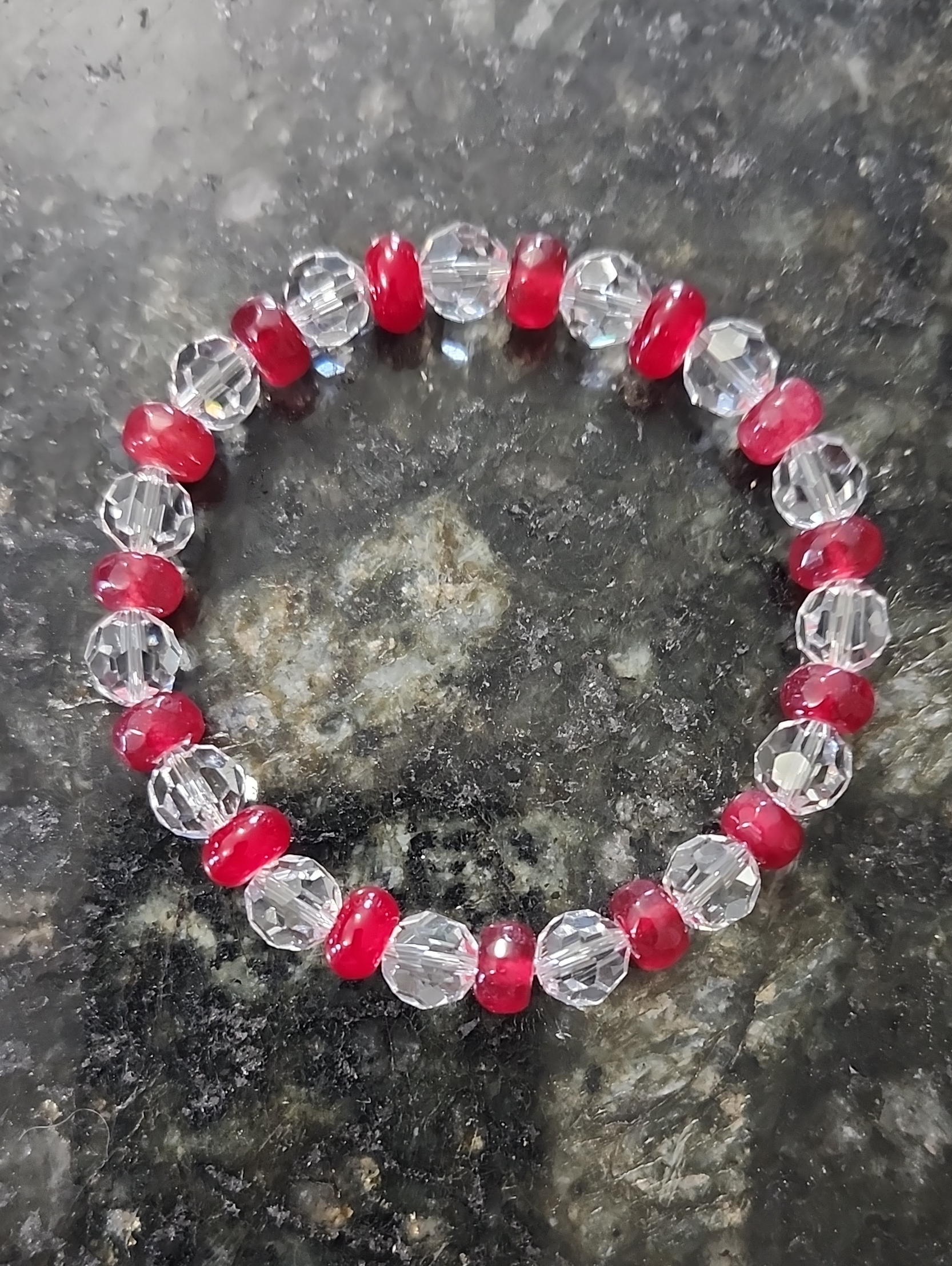 Handmade Ruby And Crystal Beaded Stretch Bracelet